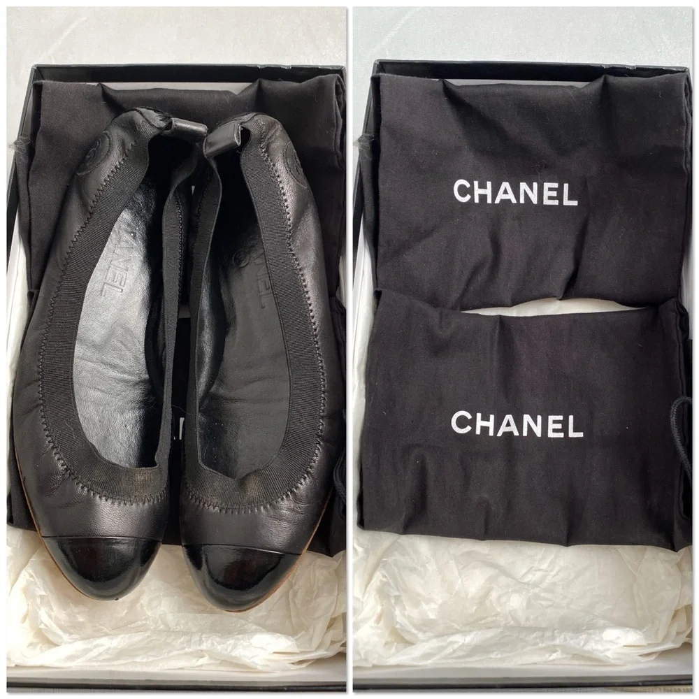 Chanel black classic elastic ballet flats 7